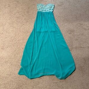Forever 21 Strapless Teal Maxi Dress